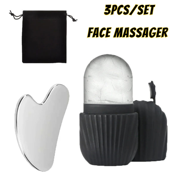 CryoGlow Ice Roller + Gua Sha Set — De-Puff & Sculpt in 5 Minutes